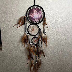 Eco friendly natural hand-crafted wolf pack spirit windchime dreamcatcher